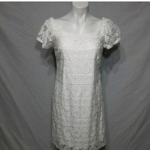 Roz & Ali Lace White LWD Dress Short Sleeve Off The Shoulder Dainty - Size XS